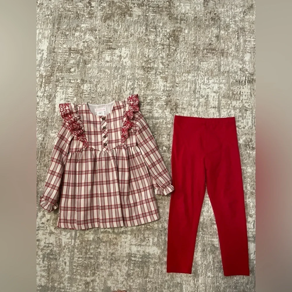 Bonnie Jean Red and White Plaid Dress with matching leggings size 6/6X-NWOT